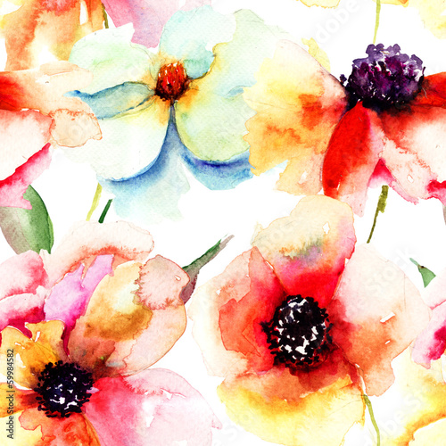 Fototapeta Seamless wallpaper with summer flowers