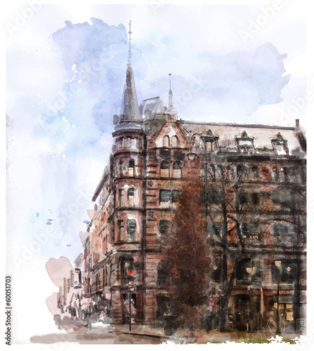  watercolor illustration of city scape