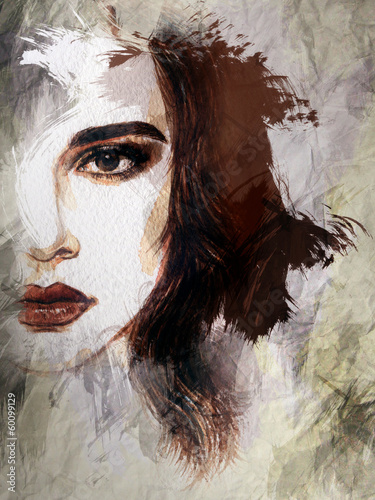 Fototapeta Beautiful woman face. watercolor illustration