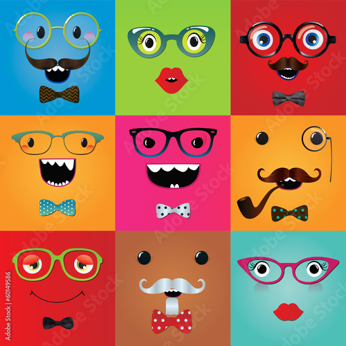 Fototapeta Set of funny hipster monster eyes and face expressions