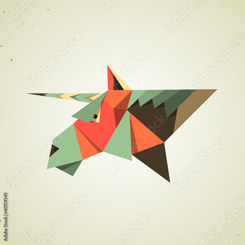 Fototapeta Magic origami unicorn from folded paper