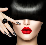 Beauty Girl Portrait with Trendy Hair style  Makeup and Manicure