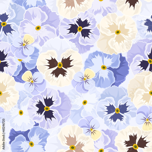  Seamless pattern with pansy flowers. Vector illustration.