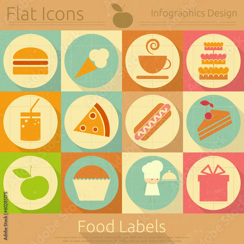 Fototapeta Flat Food Icons Set