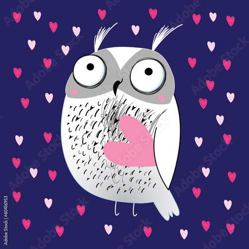 Fototapeta Greeting card with love owl