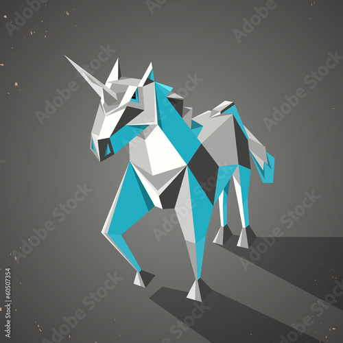 Fototapeta Three dimensional magic origami unicorn from folded paper