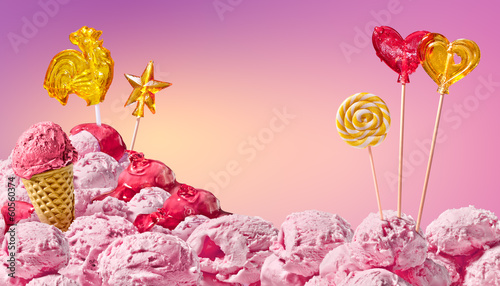 Fototapeta sweet magical landscape of ice cream and candy