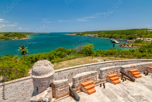 Fototapeta View from Jagua fortress to Carribean sea strait
