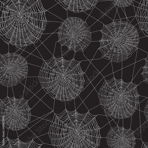  Black and white spider web network, seamless background.
