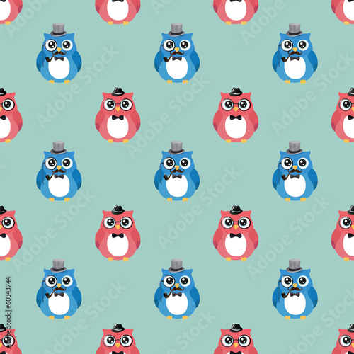  Cute Hipster Fashion Owls Vector Seamless Background.