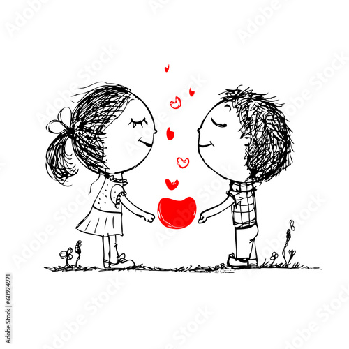 Fototapeta Couple in love together, valentine sketch for your design