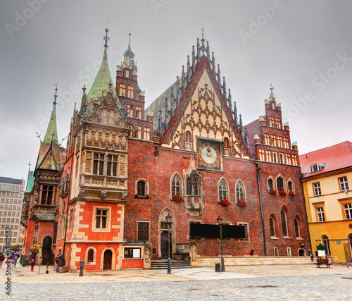 Lacobel Wroclaw, Poland. The Town Hall on market square. Silesia