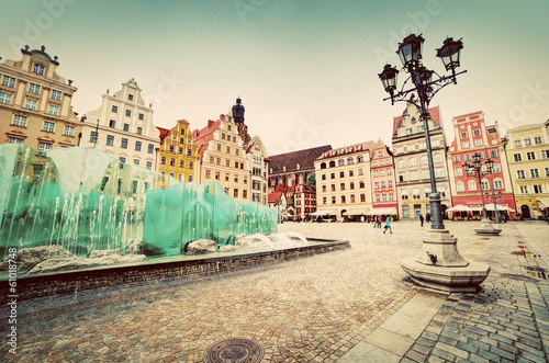 Fototapeta Wroclaw, Poland. The market square with the famous fountain