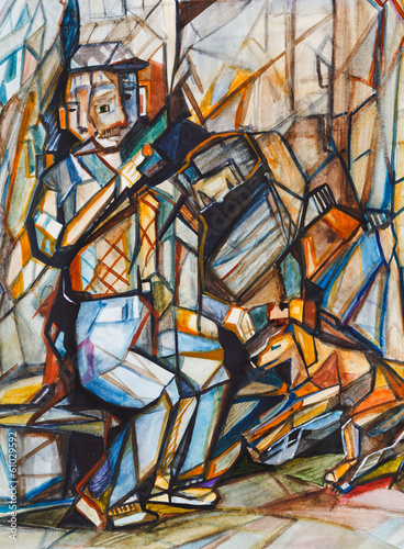 Fototapeta Cubism. The old man with a dog