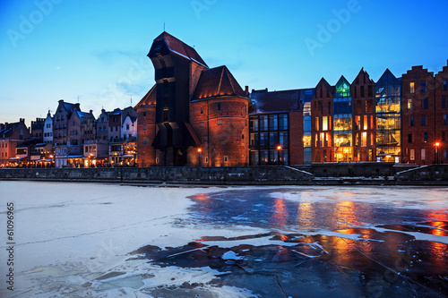 Fototapeta The old town and harbor in Gdansk in winter