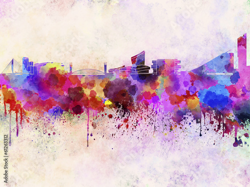  Manchester skyline in watercolor background