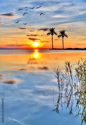 Fototapeta puesta de sol en la isla tropical