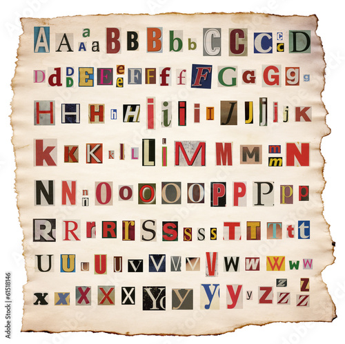 Fototapeta Colorful alphabet letters made of newspaper, magazine