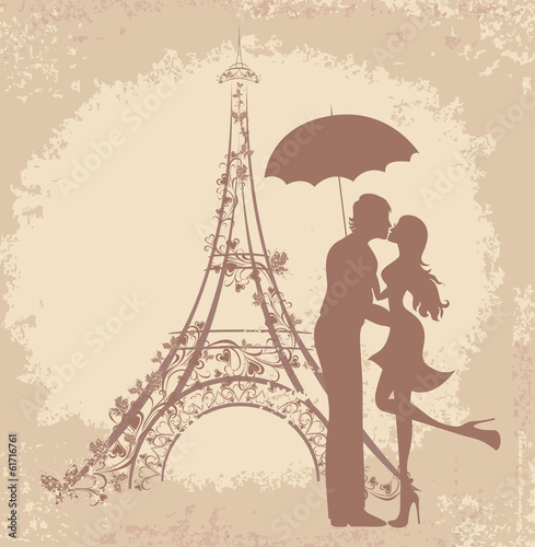 Lacobel Honeymoon and Romantic Travel. Couple in Paris, Eiffel Tower