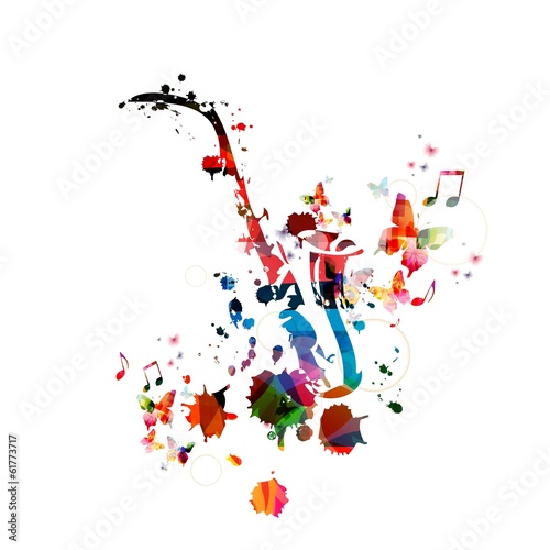  Colorful music background with saxophone