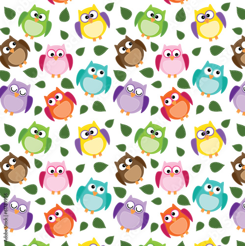  seamless owl pattern with leaves