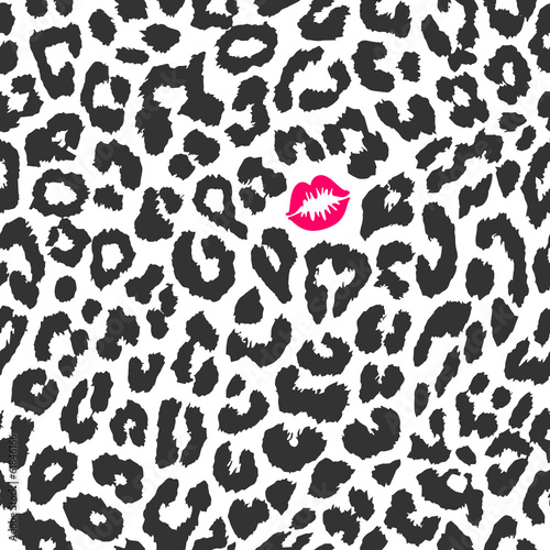 Fototapeta Seamless vector pattern. Leopard texture with kiss print
