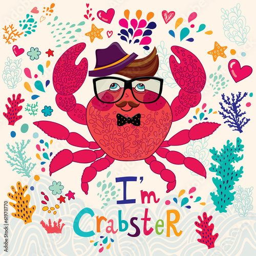  Hipster character illustration. Art card