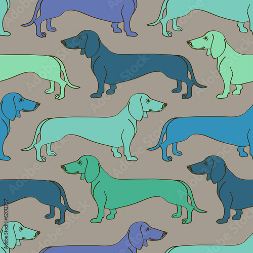  Seamless pattern of Dachshund dogs