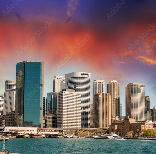 Lacobel Sydney skyline at dusk