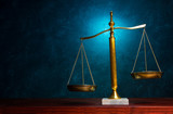 Justice scale on blue background poster