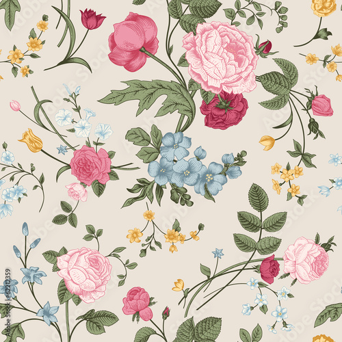  Seamless vector pattern with Victorian bouquet