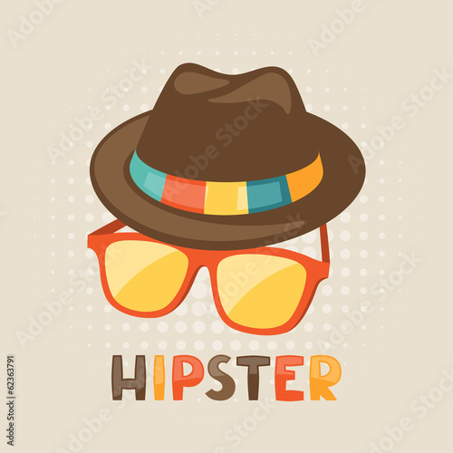  Design with hat and glasses in hipster style.