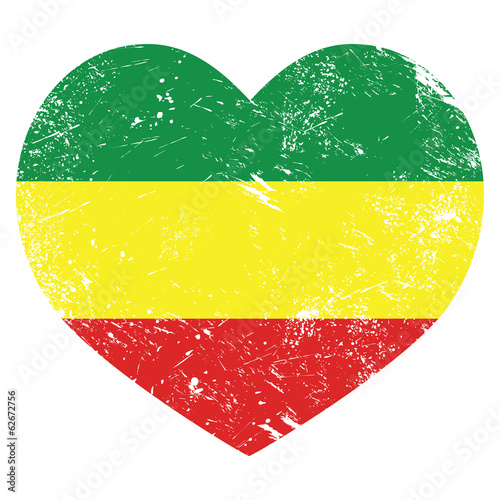 Fototapeta Rasta, Rastafarian retro heart shaped flag