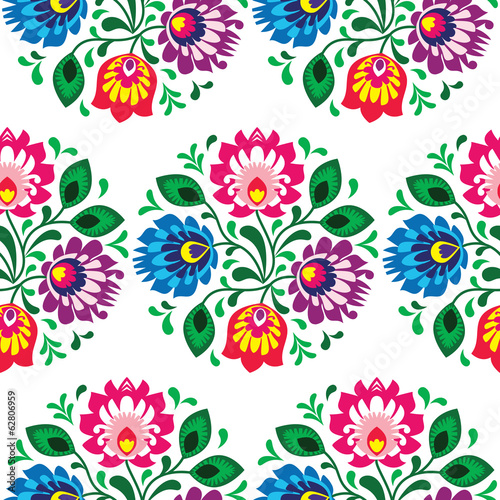 Fototapeta Seamless traditional floral pattern from Poland on white