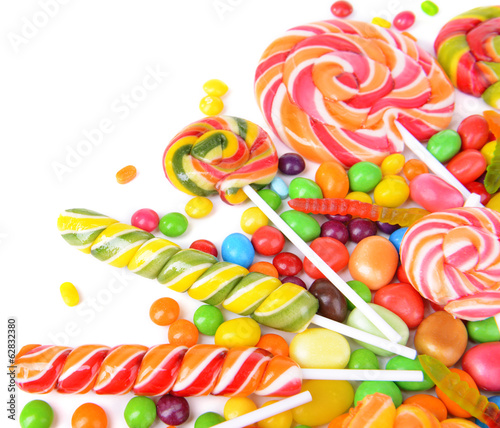  Different colorful fruit candy close-up