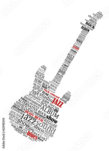  Electric guitar shape composed of music text