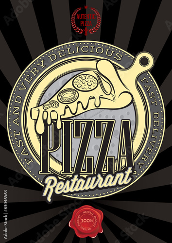Fototapeta poster with the emblem pizza and an inscription