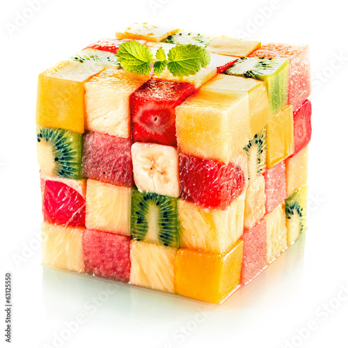 Fototapeta Fruit cube with assorted tropical fruit