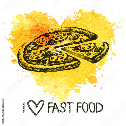 Fototapeta Fast food background with splash watercolor heart