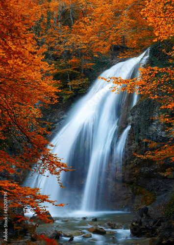 Beautiful Waterfall. Autumn