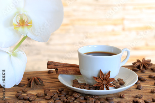 Black coffee with cinnamon