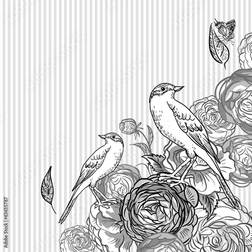 Fototapeta Monochrome Invitation Card Design with Flowers