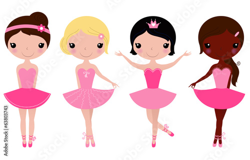Fototapeta Little beautiful ballerina girls isolated on white ( pink )
