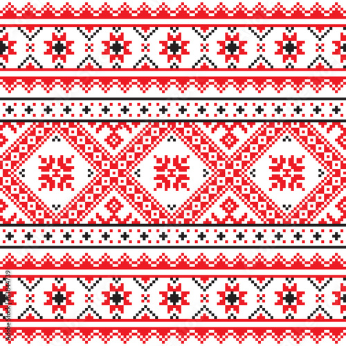 Fototapeta Traditional folk knitted red emboidery pattern from Ukraine