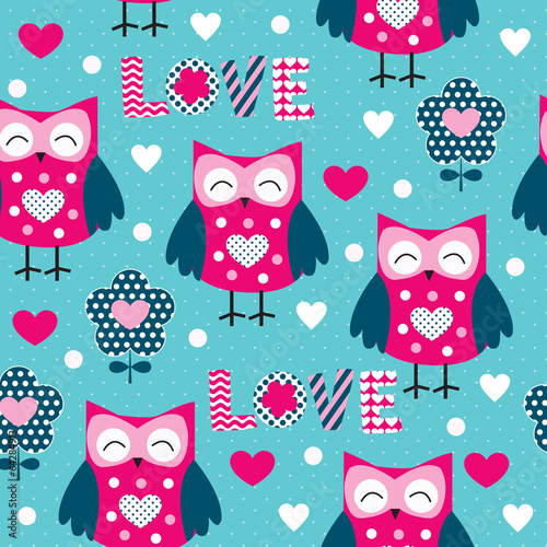 Fototapeta seamless owl pattern vector illustration