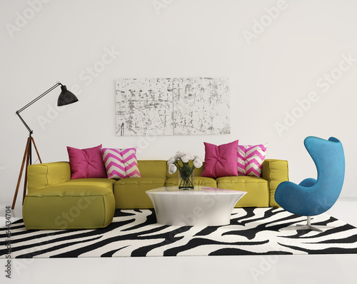 Fototapeta Elegant contemporary fresh interior with lime sofa