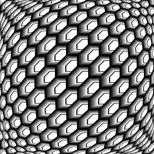 Design monochrome warped grid hexagon pattern