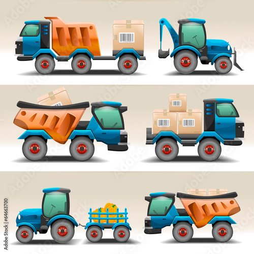 Fototapeta Set of trucks and tractors for transportation