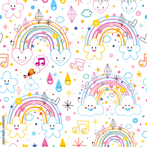  rainbows clouds hearts pattern