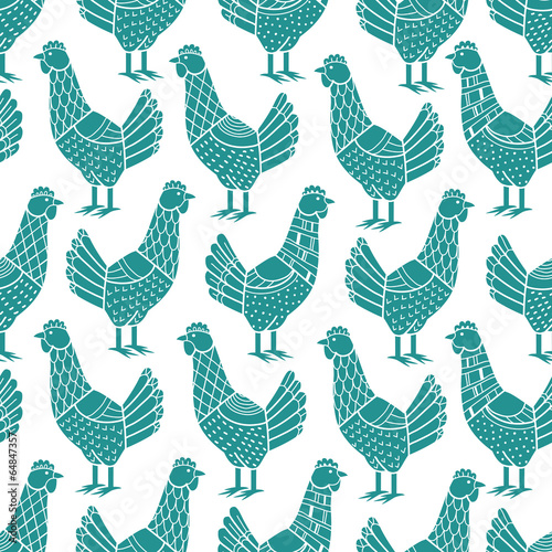  Chickens seamless pattern